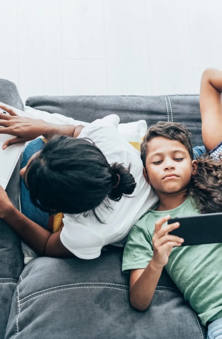 Family on couch