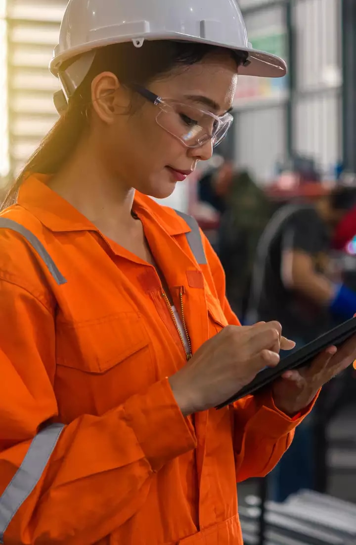 woman working on tablet
