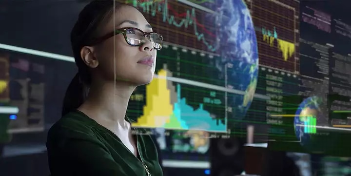 Woman working with data