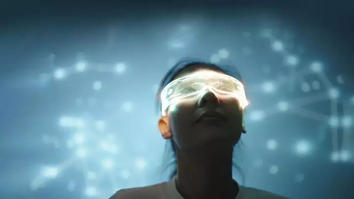 woman wearing augmented reality goggles