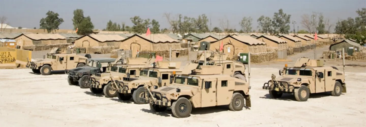 Parked military vehicles