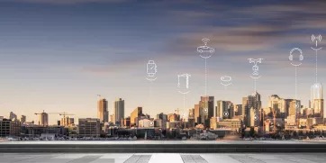 City scape with icons