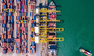 Aerial shot of shipyard cargo crates