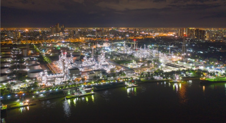 Aerial shot of city at night